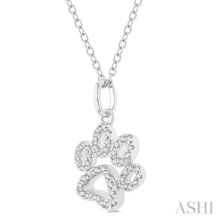 1/6 ctw Open Dog Paw Petite Round Cut Diamond Fashion Pendant With Chain in 10K White Gold