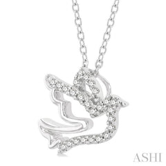 1/10 ctw Petite Dove Round Cut Diamond Fashion Pendant With Chain in 10K White Gold