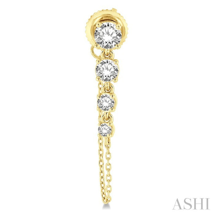 1 Ctw Journey Round Cut Diamond Fashion Long Chain Earrings in 14K Yellow Gold