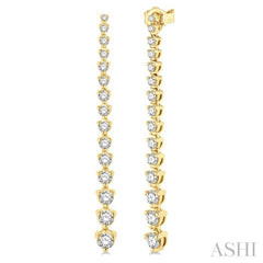 2 Ctw Round Cut Diamond Riviera Drop Earring in 14K Yellow Gold