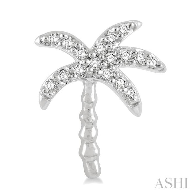 1/10 ctw Palm Tree Round Cut Diamond Petite Fashion Earring in 14K White Gold