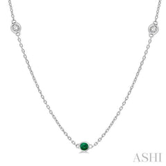 1/6 ctw Round Cut Diamond and 1.75MM Emerald Precious Station Necklace in 14K White Gold