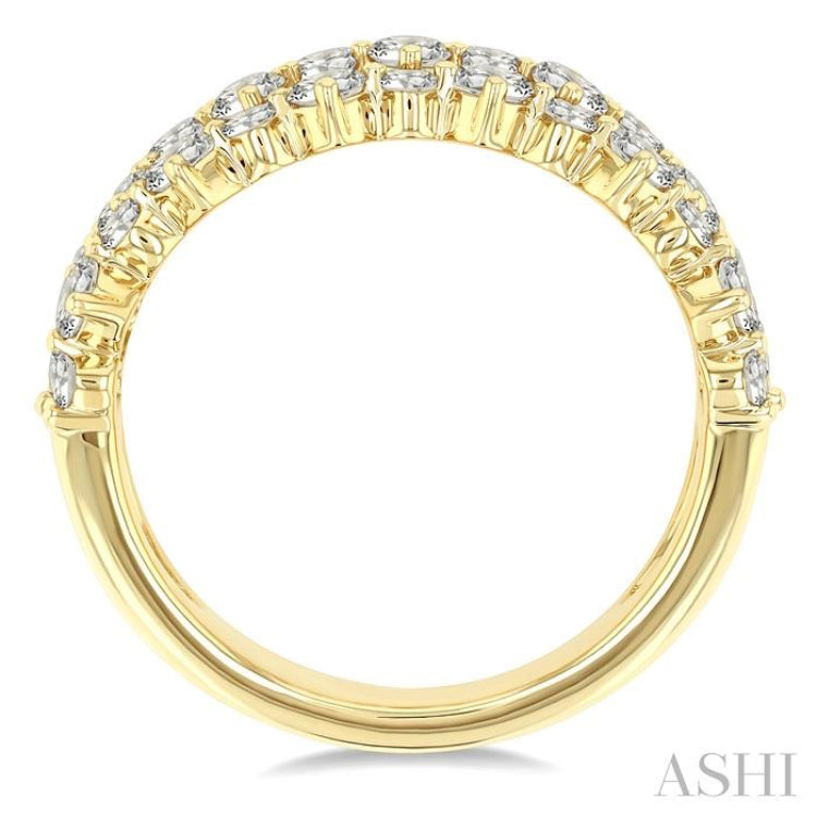 1 1/2 Ctw Triple Row Round Cut Diamond Fashion Band in 14K Yellow Gold
