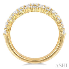 1 1/2 ctw Triple Row Round Cut Diamond Fashion Band in 14K Yellow Gold