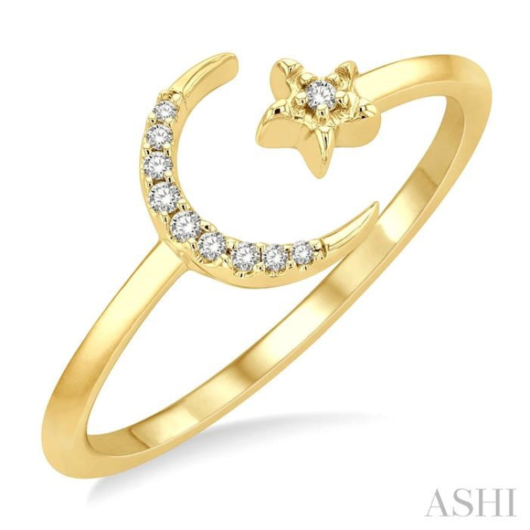 1/20 ctw Petite Crescent and Star Round Cut Diamond Stackable Fashion Ring in 10K Yellow Gold