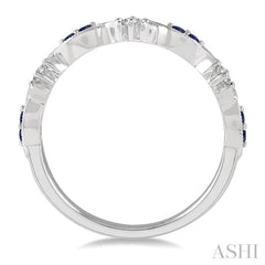 1.35 MM Round Cut Sapphire and 1/10 Ctw Round Cut Diamond Precious Half Eternity Wedding Band in 10K White Gold