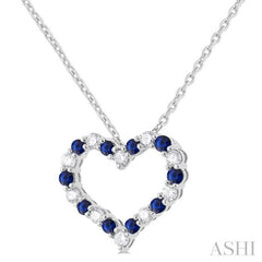 1.80 MM Round Cut Sapphire and 1/4 ctw Open Heart Round Cut Diamond Precious Fashion Pendant With Chain in 14K White Gold