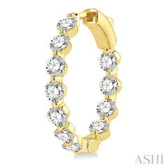 3 Ctw Inside-Out Single Prong Set Round Cut Diamond Hoop Earrings in 14K Yellow Gold