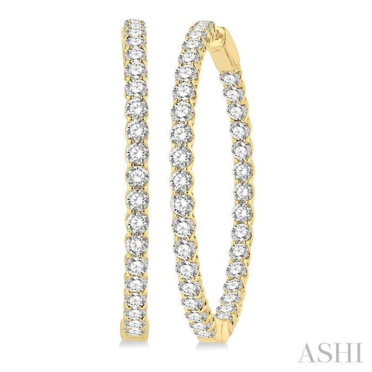 7 Ctw Inside-Out Round Cut Diamond 1 1/2 Inch Hoop Earrings in 14K Yellow Gold