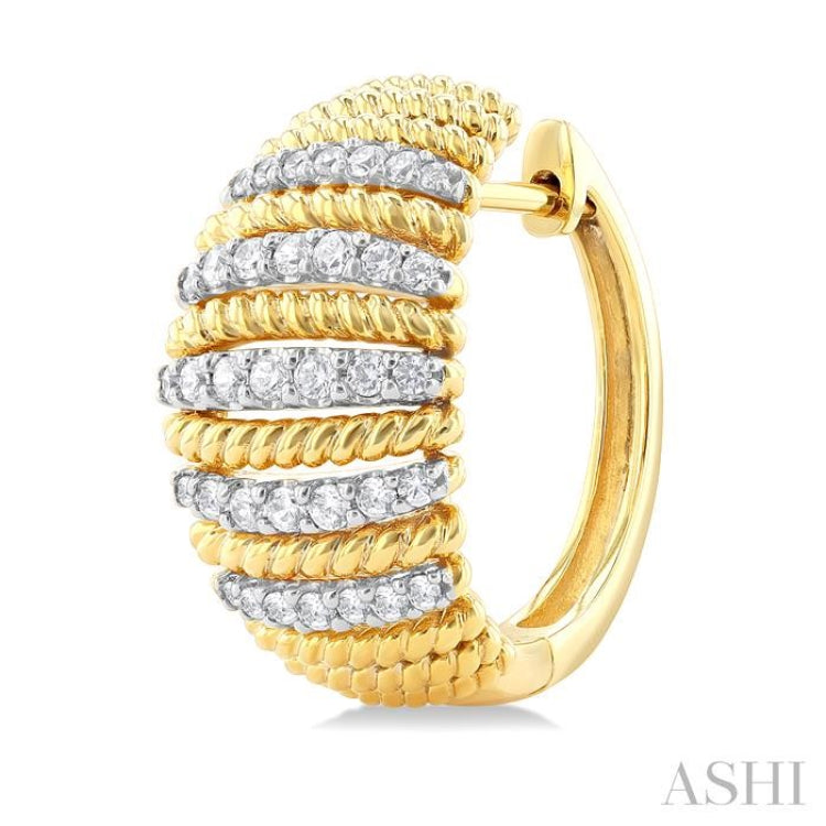 1/2 ctw Dome Shape Rope Bead Round Cut Diamond Fashion Hoop Earring in 14K Yellow Gold