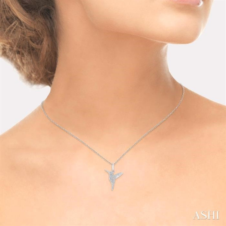 1/6 ctw Petite Hummingbird Round Cut Diamond Fashion Pendant With Chain in 10K White Gold