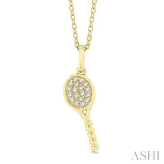 1/10 ctw Petite Tennis Racket Round Cut Diamond Fashion Pendant With Chain in 10K Yellow Gold