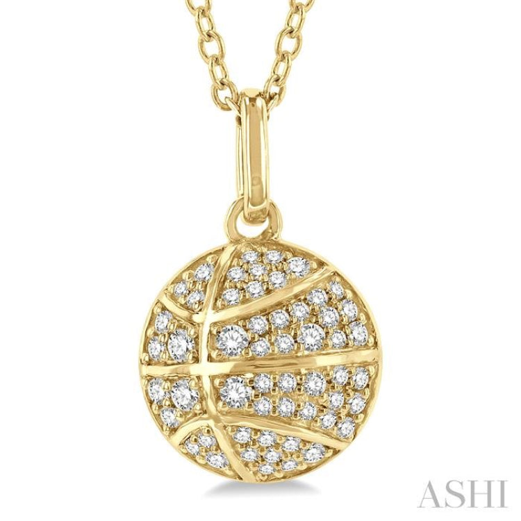 1/4 Ctw Petite Basketball Round Cut Diamond Fashion Pendant With Chain in 10K Yellow Gold