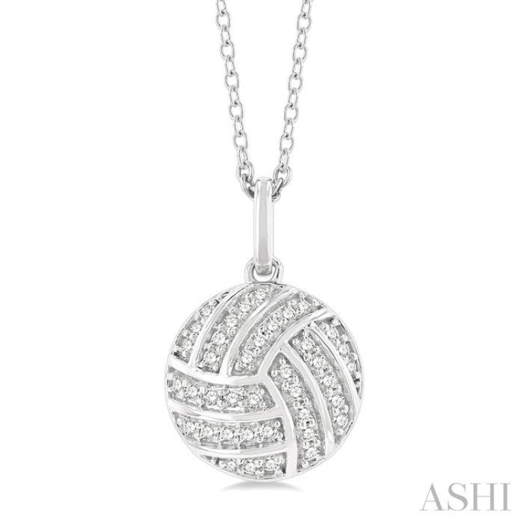 1/6 ctw Petite Volleyball Round Cut Diamond Fashion Pendant With Chain in 10K White Gold