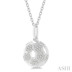 1/6 ctw Petite Soccer Ball Round Cut Diamond Fashion Pendant With Chain in 10K White Gold