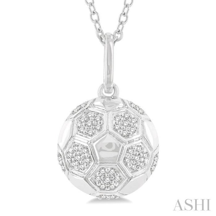 1/6 ctw Petite Soccer Ball Round Cut Diamond Fashion Pendant With Chain in 10K White Gold