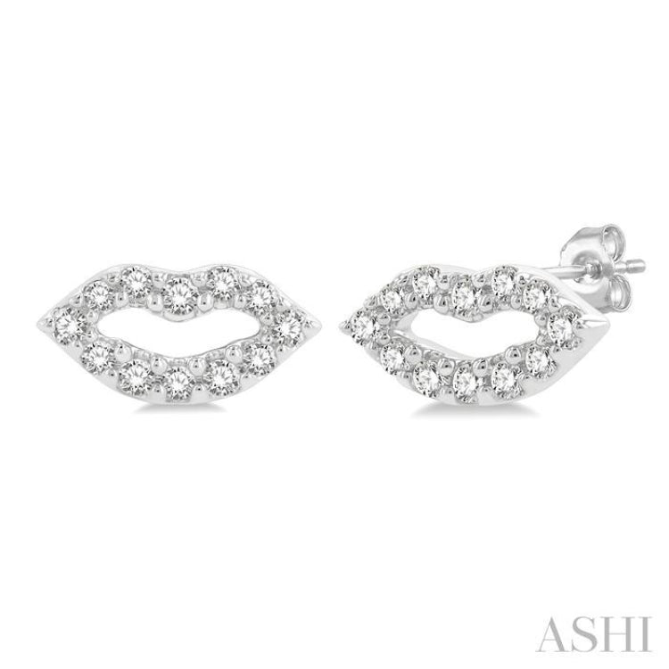 1/10 Ctw Petite Lips Round Cut Diamond Fashion Stud Earrings in 10K White Gold