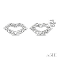 1/10 Ctw Petite Lips Round Cut Diamond Fashion Stud Earrings in 10K White Gold