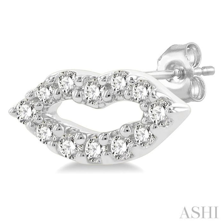 1/10 Ctw Petite Lips Round Cut Diamond Fashion Stud Earrings in 10K White Gold