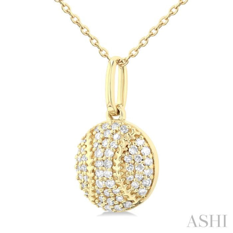 1/5 ctw Petite Baseball Round Cut Diamond Fashion Pendant With Chain in 10K Yellow Gold