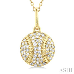 1/5 ctw Petite Baseball Round Cut Diamond Fashion Pendant With Chain in 10K Yellow Gold