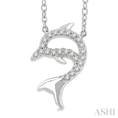 1/20 ctw Petite Sealife Dolphin Round Cut Diamond Fashion Pendant With Chain in 10K White Gold