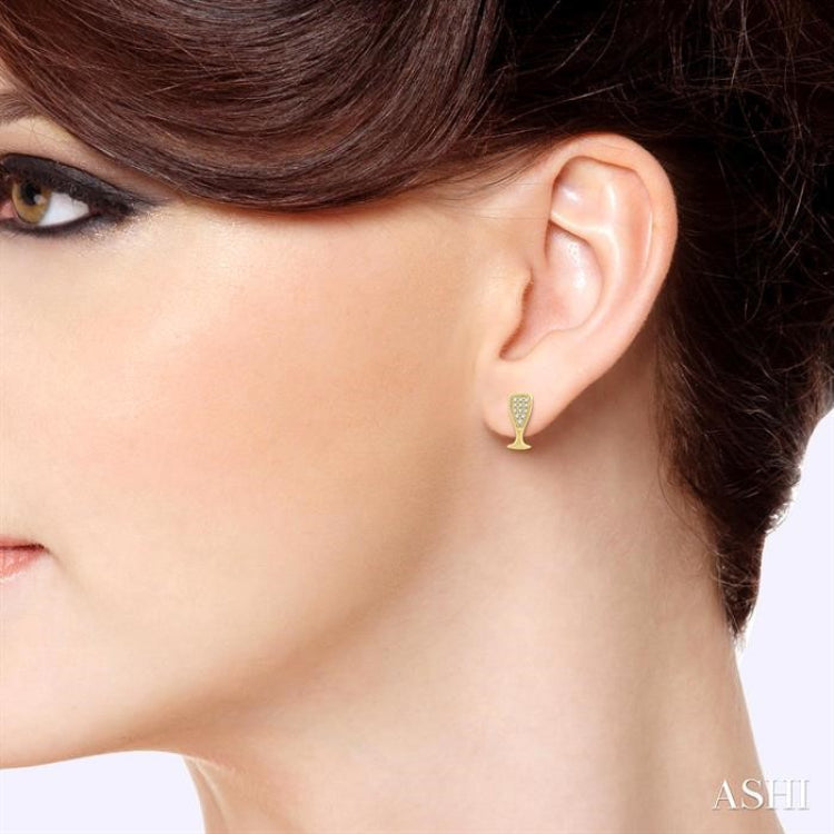 1/10 Ctw Petite Champagne Glass Round Cut Diamond Fashion Stud Earrings in 10K Yellow Gold