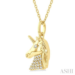 1/10 ctw Petite Unicorn Round Cut Diamond Fashion Pendant With Chain in 10K Yellow Gold