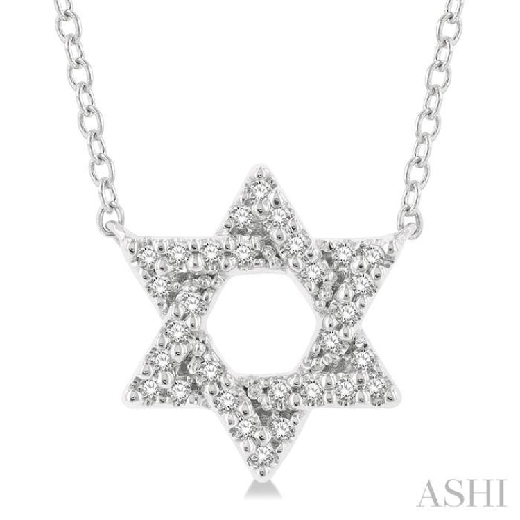 1/10 ctw Petite Star of David Round Cut Diamond Fashion Pendant With Chain in 10K White Gold