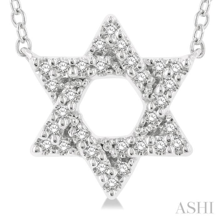 1/10 ctw Petite Star of David Round Cut Diamond Fashion Pendant With Chain in 10K White Gold