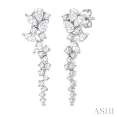 1.00 ctw Mixed Shape Diamond Scatter Fashion Long Earring in 14K White Gold