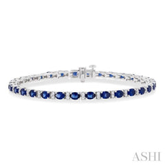 1/3 ctw Oval Cut 4X3 MM Sapphire and Round Cut Diamond Precious Bracelet in 14K White Gold