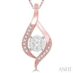 1/5 Ctw Curved Lovebright Round Cut Diamond Pendant in 14K Rose and White Gold with chain