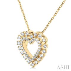 1/4 ctw Heart Round Cut Diamond Fashion Pendant With Chain in 10K Yellow Gold