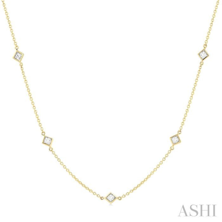 1.00 ctw Princess Cut Diamond Fashion Necklace in 14K Yellow Gold