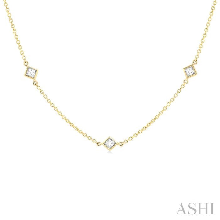 1.00 ctw Princess Cut Diamond Fashion Necklace in 14K Yellow Gold