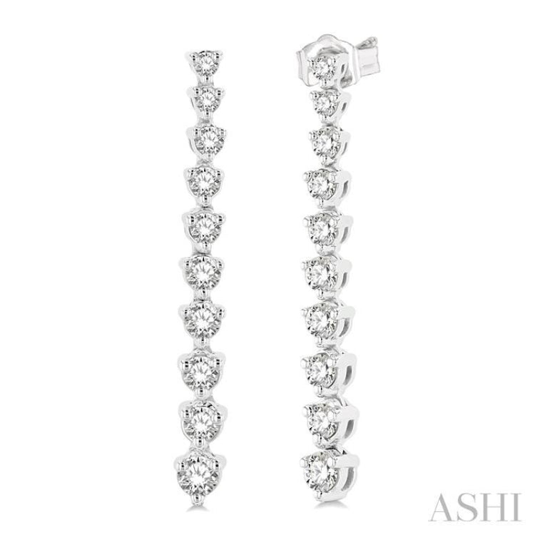 1/2 Ctw Round Cut Diamond Riviera Drop Earrings in 14K White Gold