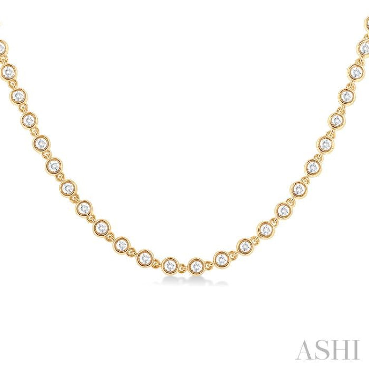 1 1/4 ctw Bezel Set Round Cut Diamond Tennis Necklace in 14K Yellow Gold