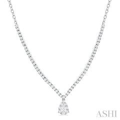 1.00 ctw Pear Drop Round Cut Diamond Necklace in 14K White Gold