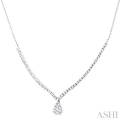 1.00 ctw Pear Drop Round Cut Diamond Necklace in 14K White Gold