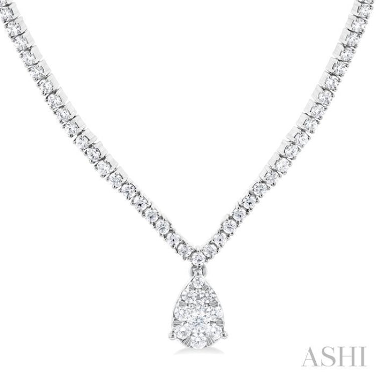 1.00 ctw Pear Drop Round Cut Diamond Necklace in 14K White Gold