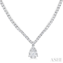 1.00 ctw Pear Drop Round Cut Diamond Necklace in 14K White Gold