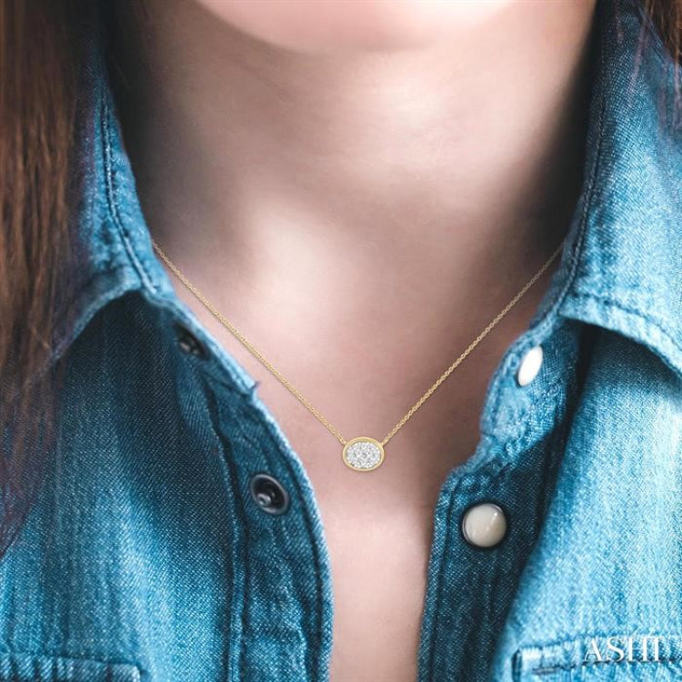 1/6 Ctw Oval Shape Lovebright Diamond Pendant With Chain in 14K Yellow and White Gold