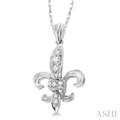 1/6 Ctw Round Cut Diamond Fleur De Lis Pendant in 14K White Gold with Chain