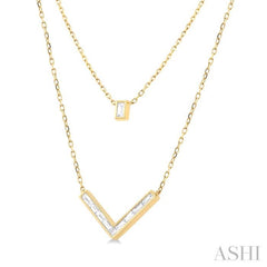 1/2 ctw Chevron Baguette and Princess Cut Diamond Layered Necklace in 14K Yellow Gold