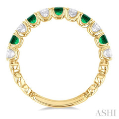 1/2 ctw Round Cut 2.85MM Emerald and Diamond Precious Wedding Band in 14K Yellow Gold