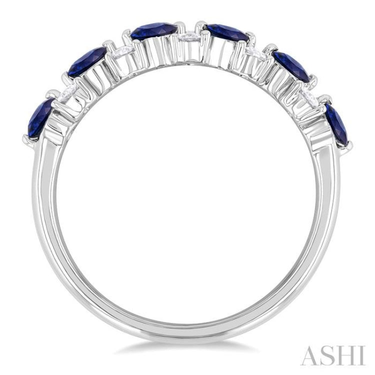 1/3 ctw Round Cut 3MM Sapphire and Diamond Precious Band in 14K White Gold