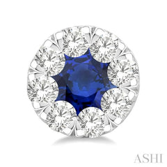 1/2 ctw Lovebright 3.3MM Sapphire and Round Cut Diamond Precious Stud Earring in 14K White Gold