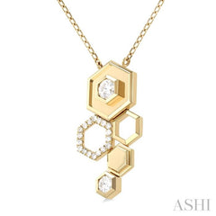 3/8 ctw Asymmetric Hexagon Motif Round Cut Diamond Fashion Pendant With Chain in 14K Yellow Gold