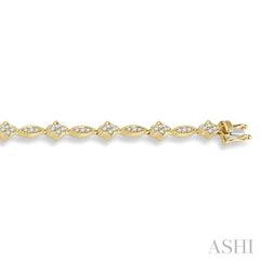 1 1/10 ctw Single Cut Diamond Marquise and Floral Link Bracelet in 10K Yellow Gold